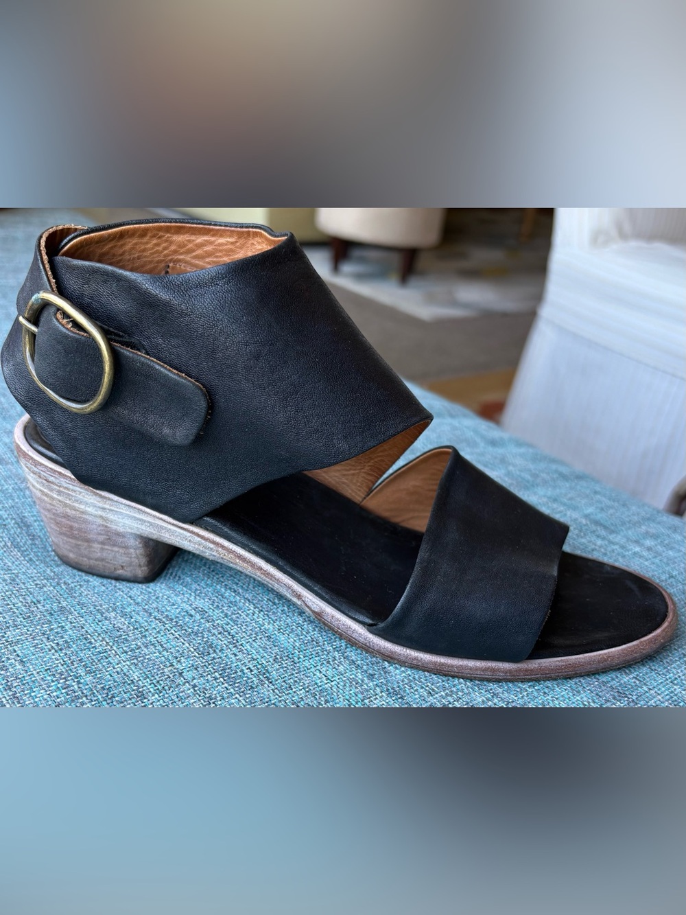 Pep Monjo Handcrafted Black Leather Open-Toe Asymmetrical Hooded Strap Sandal 8